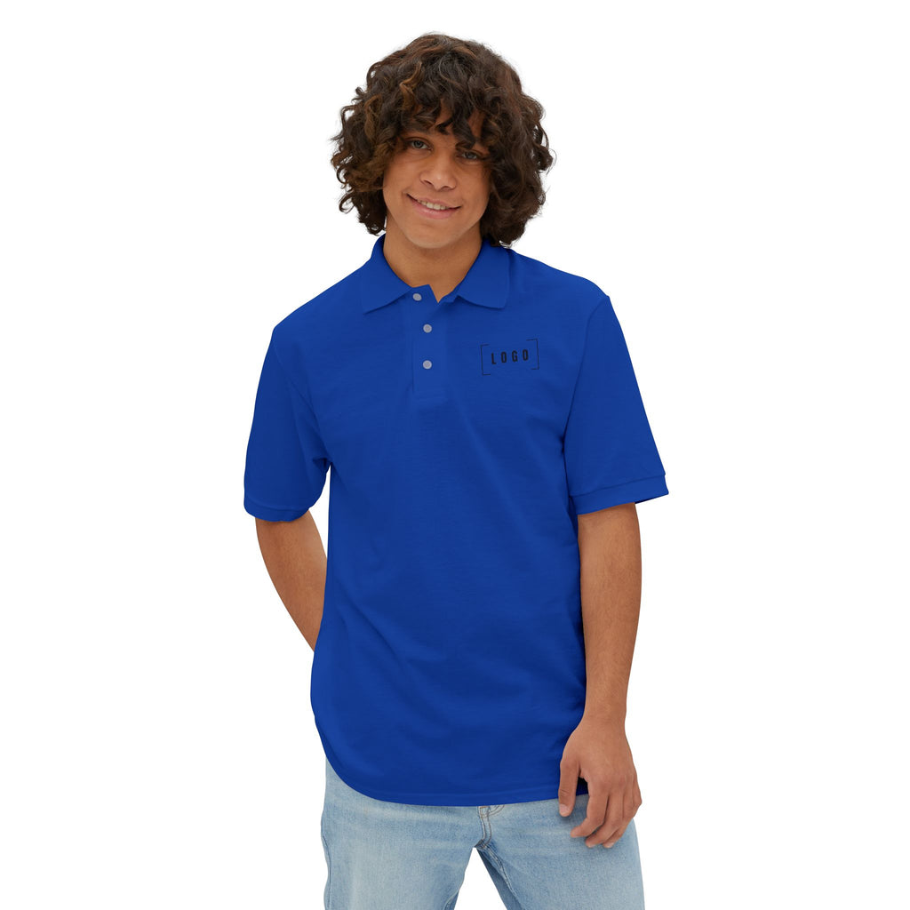 Royal men's piqué polo shirt with a customizable logo on the chest