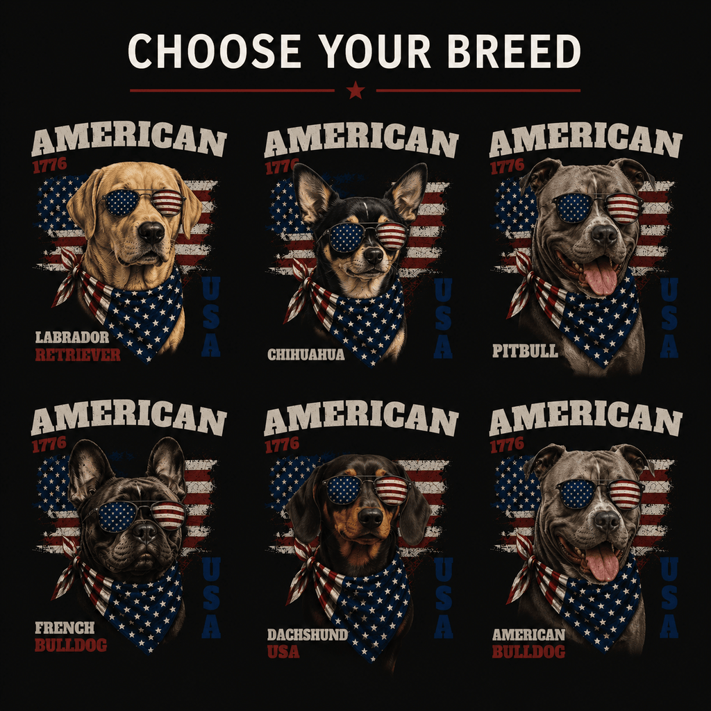 4th of July Dog Shirt — Vintage Americana Graphic Tee for Dog Lovers | Custom Breed | Heavyweight Cotton custom personalized gift - AURIA CUSTOM PRINTS