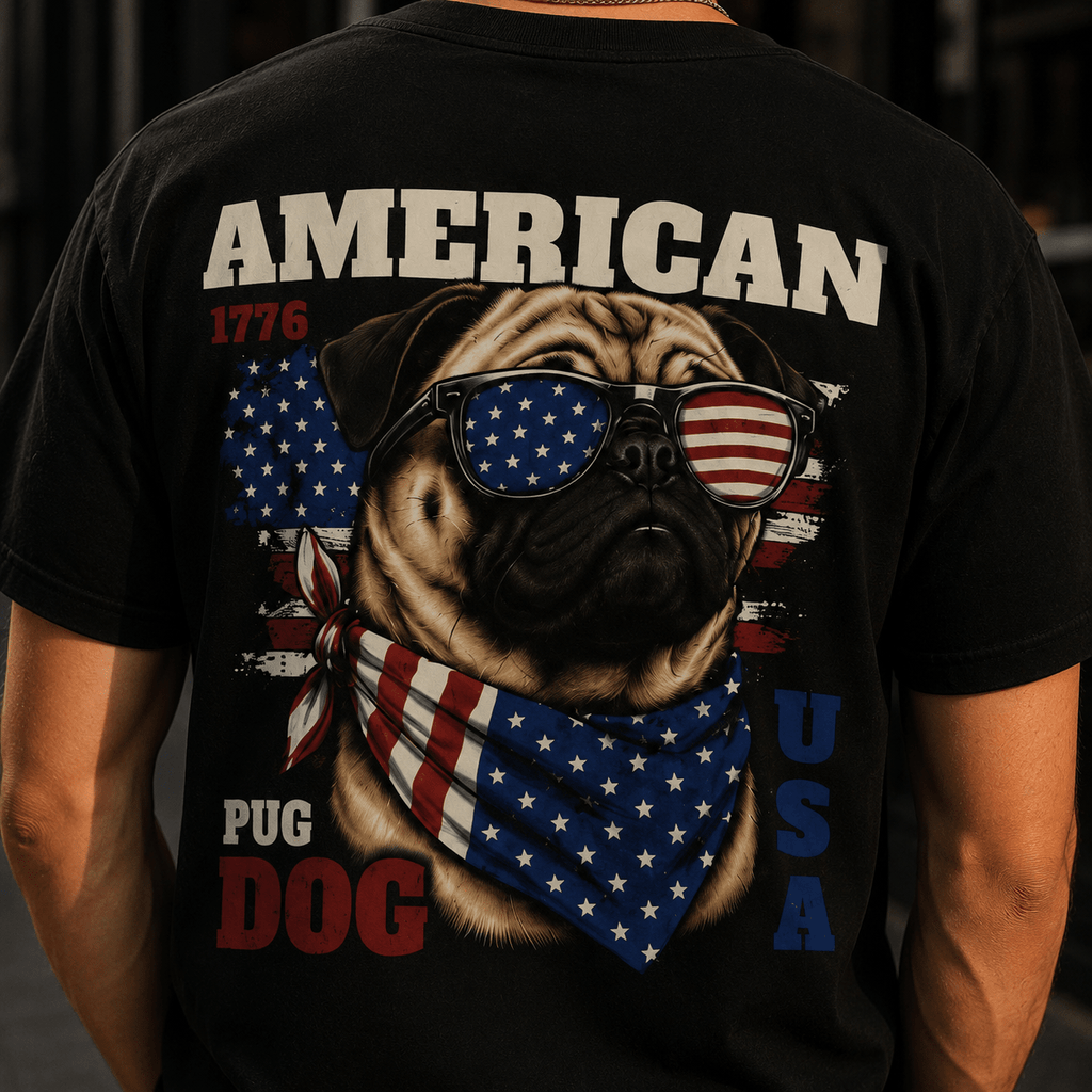 4th of July Dog Shirt — Vintage Americana Graphic Tee for Dog Lovers | Custom Breed | Heavyweight Cotton custom personalized gift - AURIA CUSTOM PRINTS