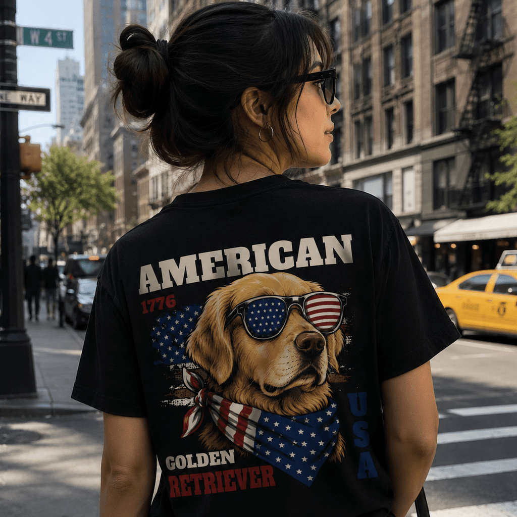 4th of July Dog Shirt — Vintage Americana Graphic Tee for Dog Lovers | Custom Breed | Heavyweight Cotton custom personalized gift - AURIA CUSTOM PRINTS