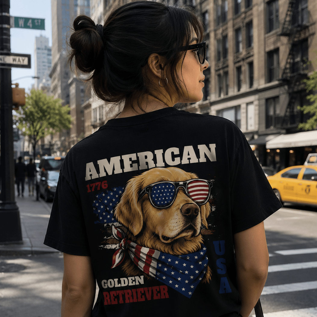 4th of July Dog Shirt — Vintage Americana Graphic Tee for Dog Lovers | Custom Breed | Heavyweight Cotton custom personalized gift - AURIA CUSTOM PRINTS
