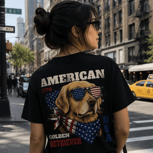 4th of July Dog Shirt — Vintage Americana Graphic Tee for Dog Lovers | Custom Breed | Heavyweight Cotton custom personalized gift - AURIA CUSTOM PRINTS