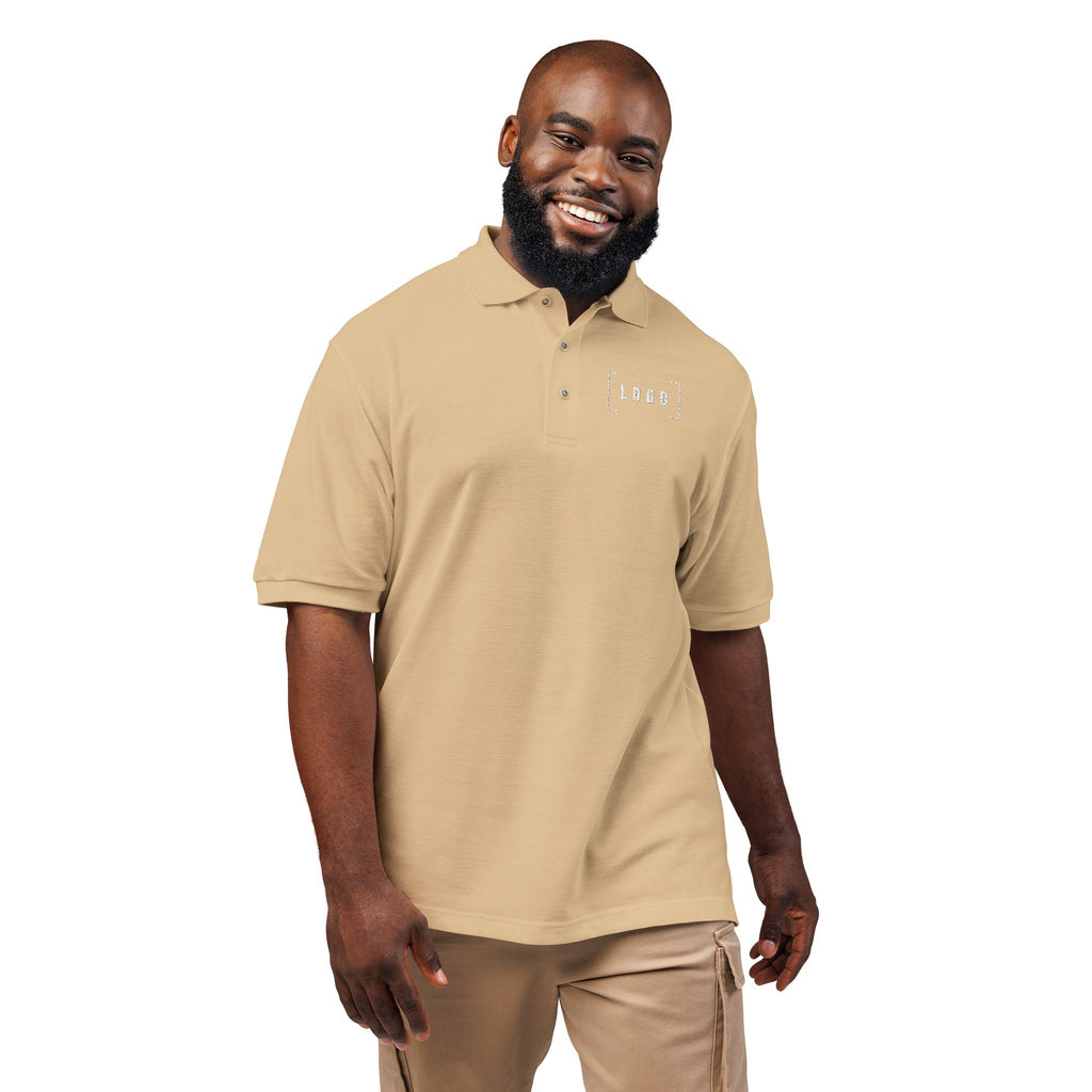 Stone embroidered polo shirt with a customizable logo on the left chest