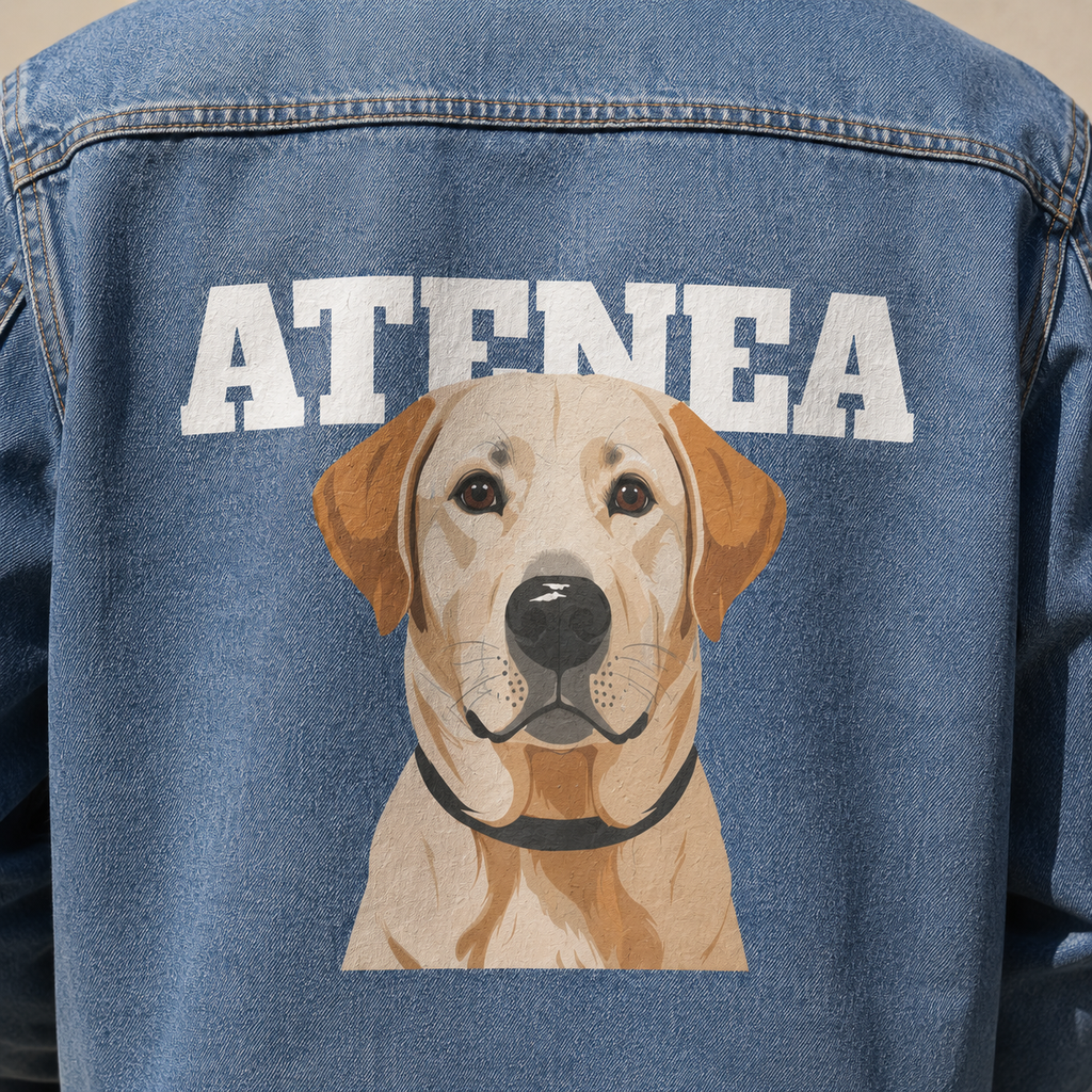 Custom Dog Portrait Denim Jacket for Men | Personalized Pet Photo and Name, Dog Dad Gift