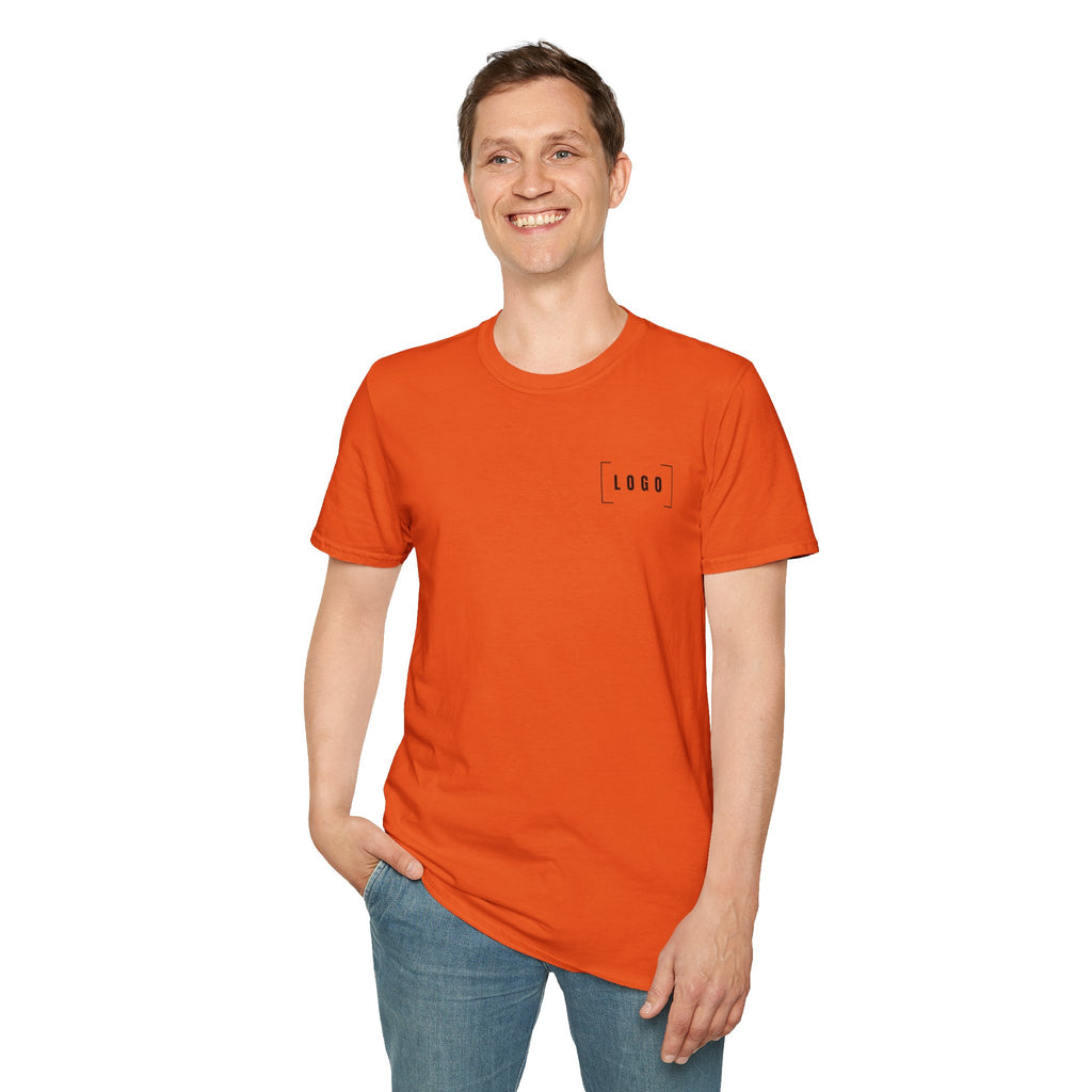 Red t-shirt with a customizable logo on the front chest and back