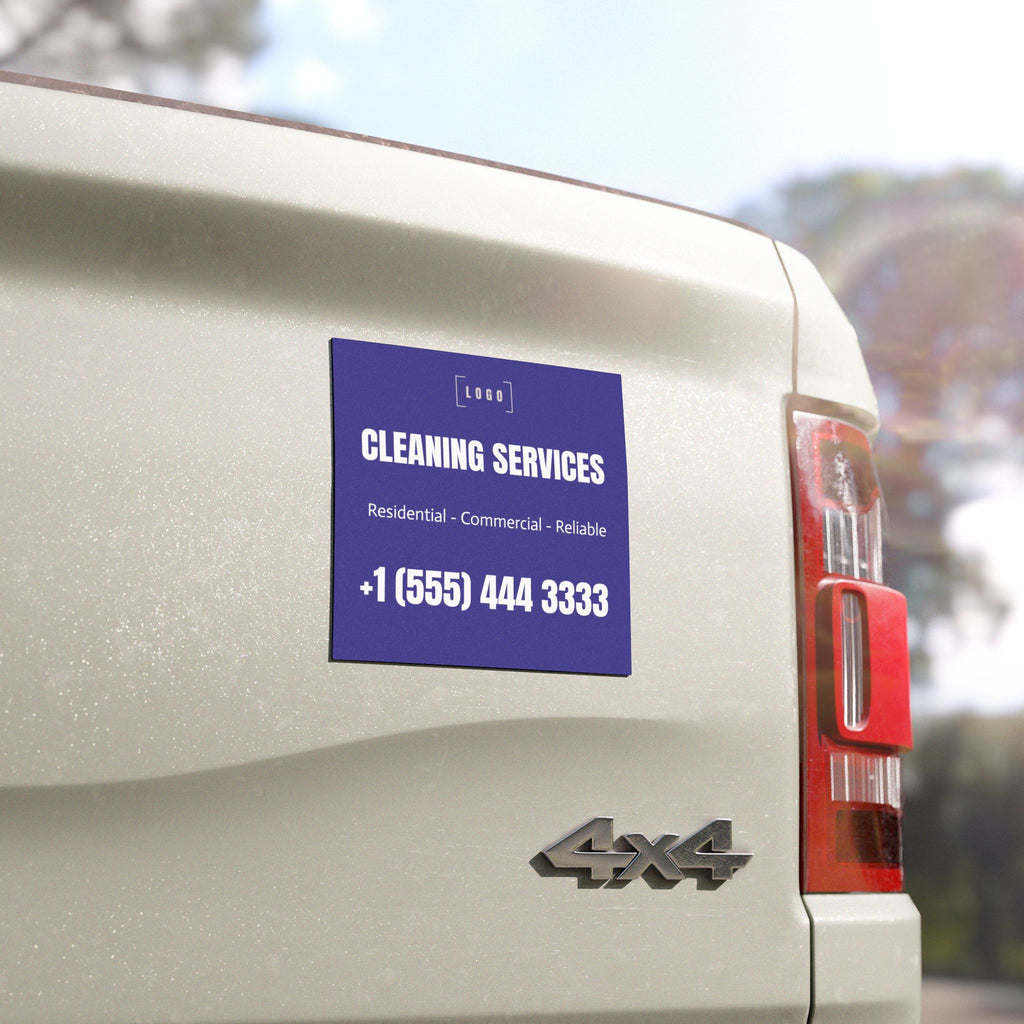 5x5 inch square car magnet on a car's rear bumper near the taillight