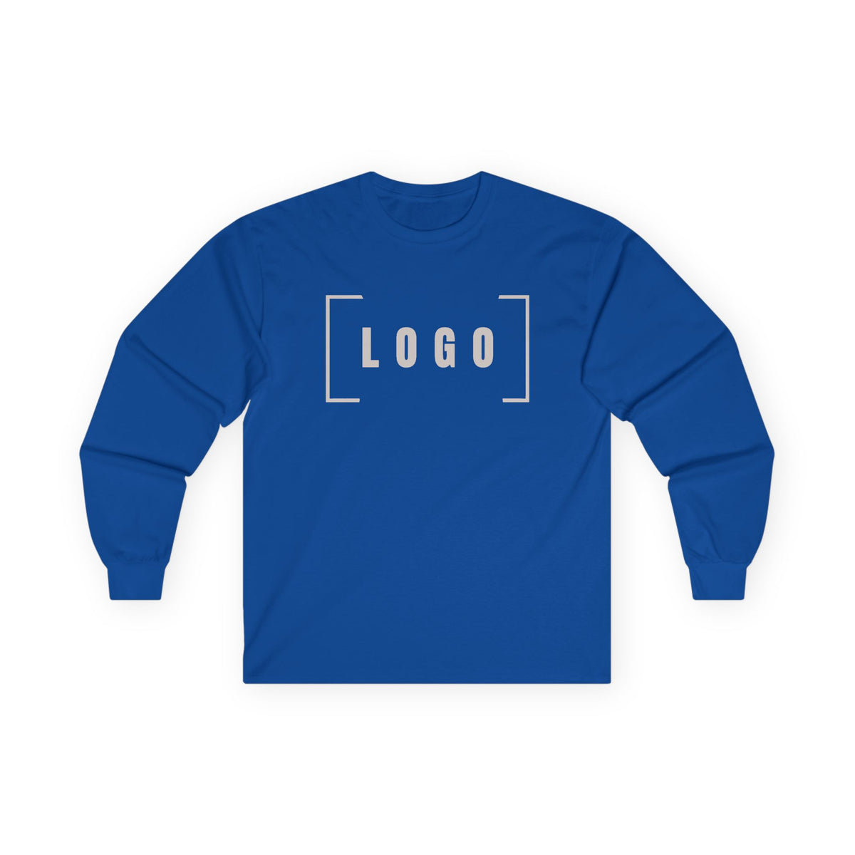 Royal long sleeve tee with a customizable logo on the chest