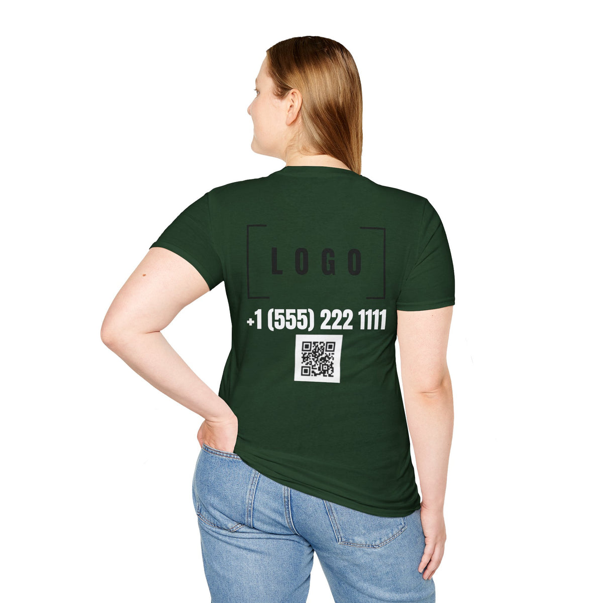 Forest Green t-shirt with a customizable logo on the back
