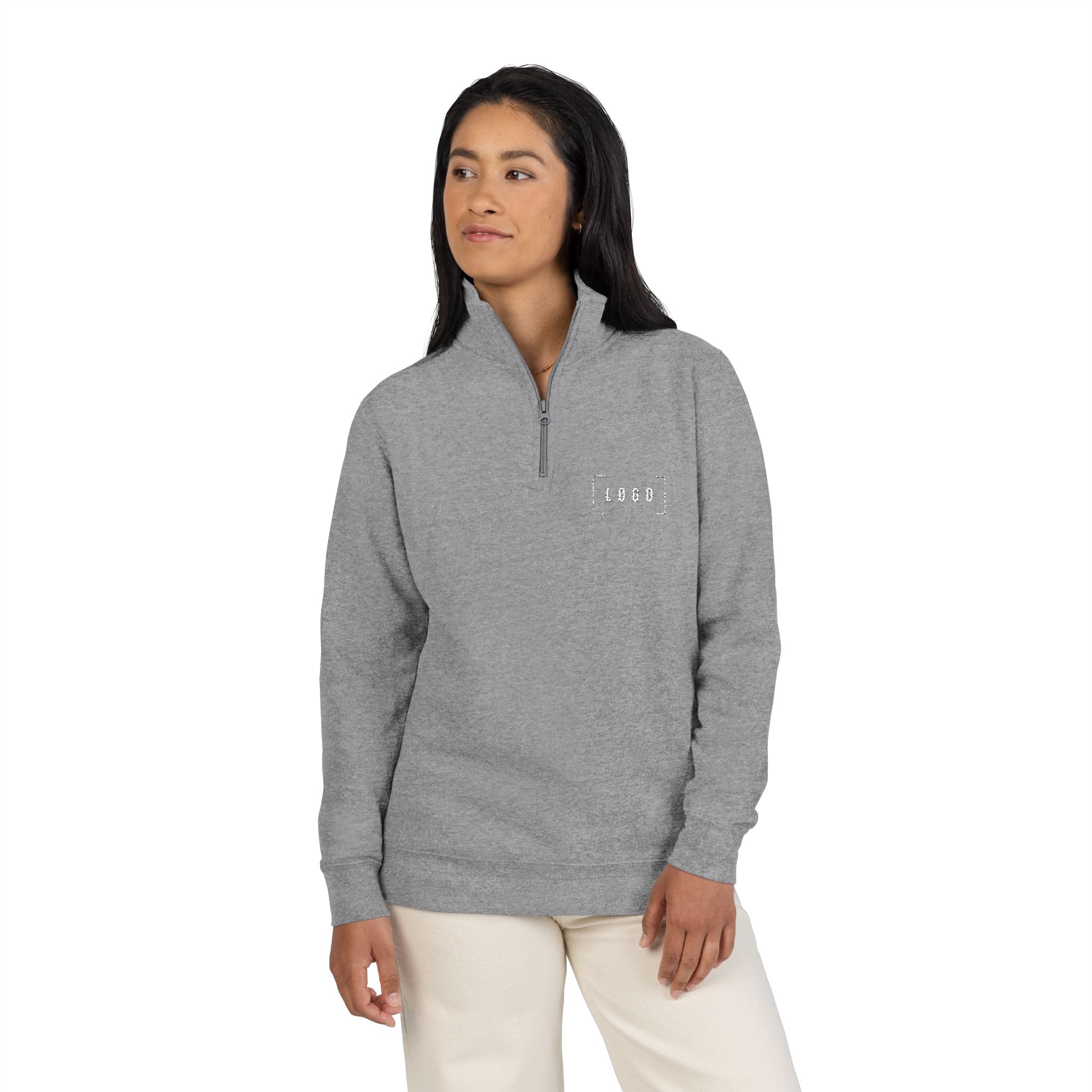 Carbon Grey embroidered fleece half-zip pullover with a customizable logo on the left chest