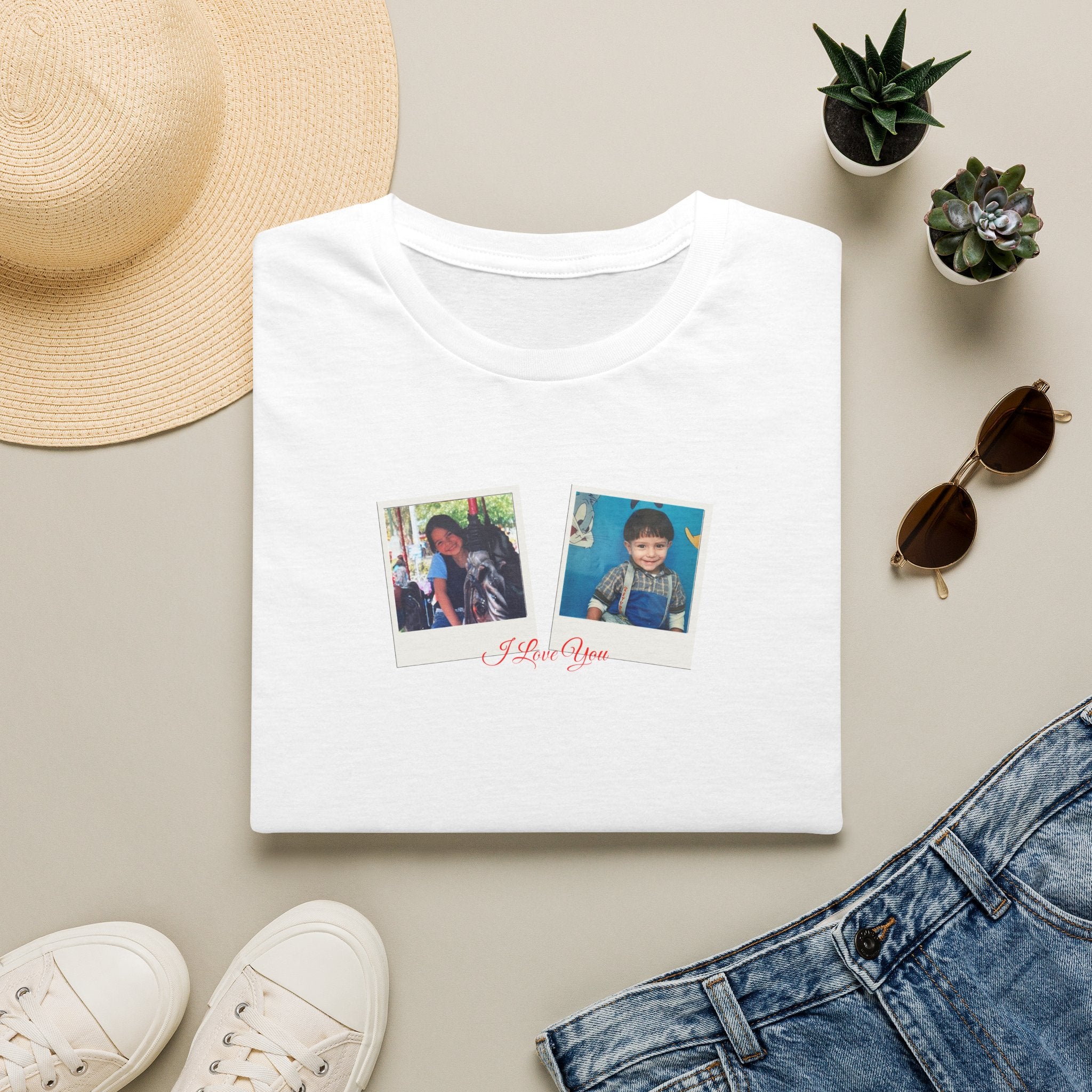Custom Couple Photo Shirt | Personalized Polaroid Style Tee with Photos and Custom Text, Gift for Her and Him