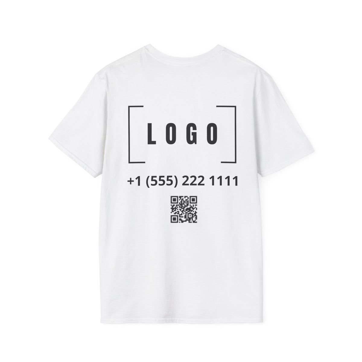 White t-shirt with a customizable logo on the back