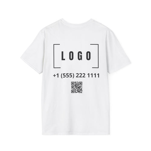 White t-shirt with a customizable logo on the back