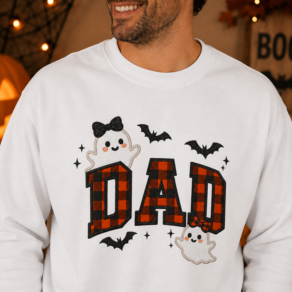 Halloween Plaid Dad Sweatshirt, Ghost & Bat Pullover Gift