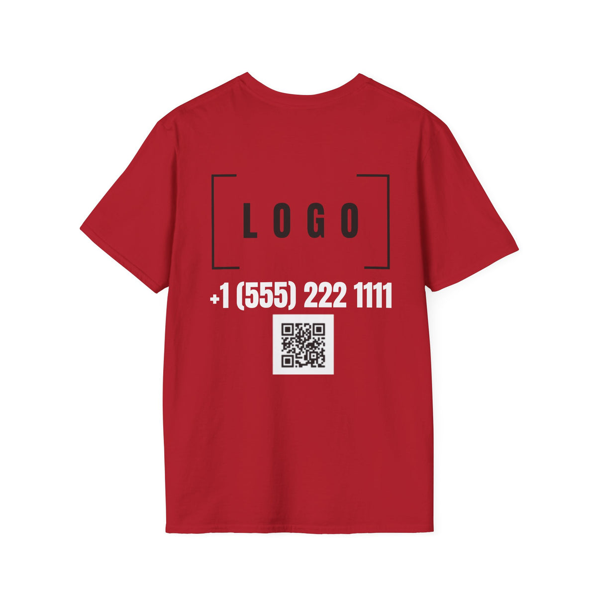 Cherry Red t-shirt with a customizable logo on the back