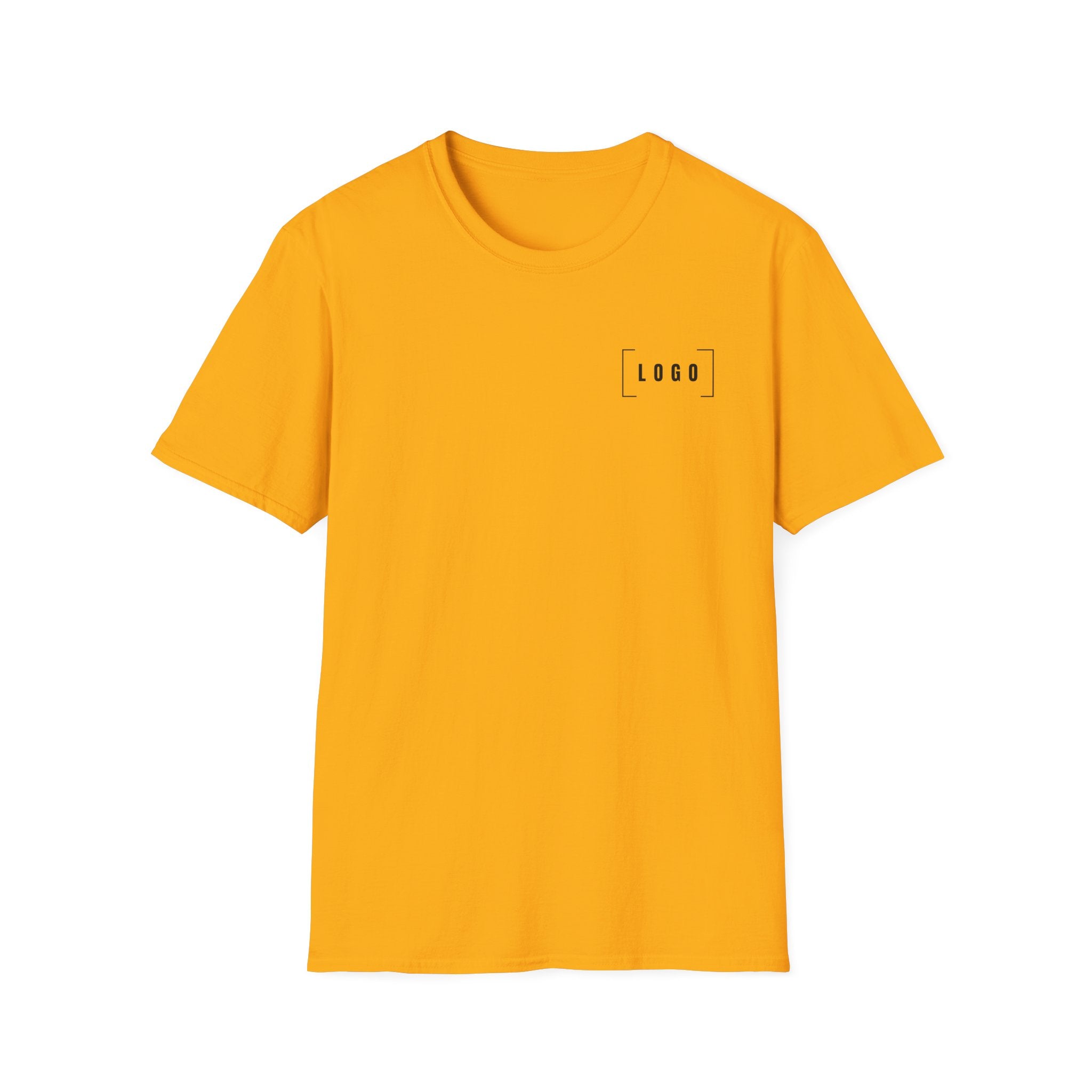 Gold t-shirt with a customizable logo on the front chest and back