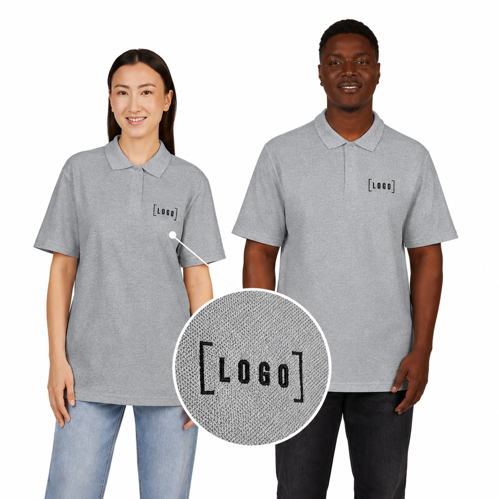 Sport Grey piqué polo shirt with a customizable logo on the left chest