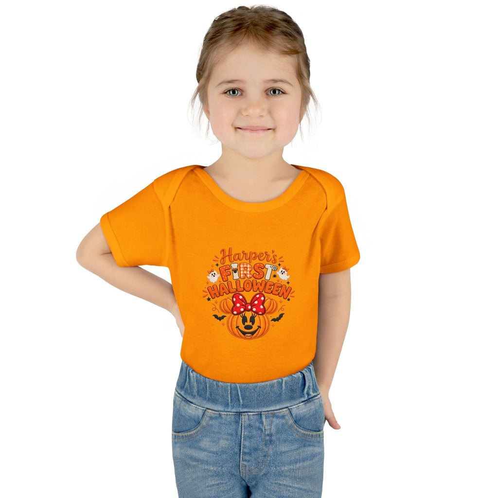 Personalized First Halloween Baby Bodysuit, Pumpkin & Bow Onesie