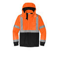 Safety Orange ANSI 107 Class 3 bomber jacket with a customizable logo on the left chest