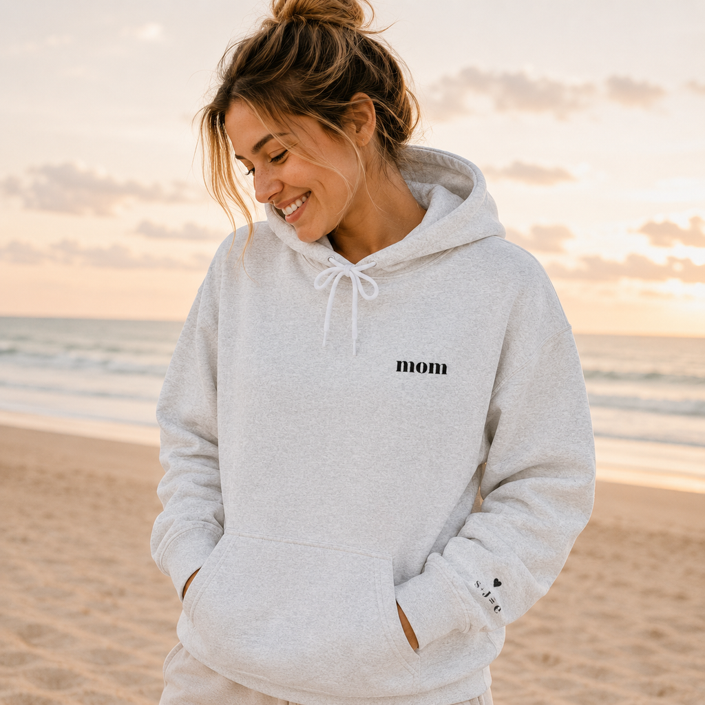 Custom Mom Hoodie | Personalized Embroidered  Chest & Sleeve | Matching Mom Mini Set |  Mom Gift S-3XL