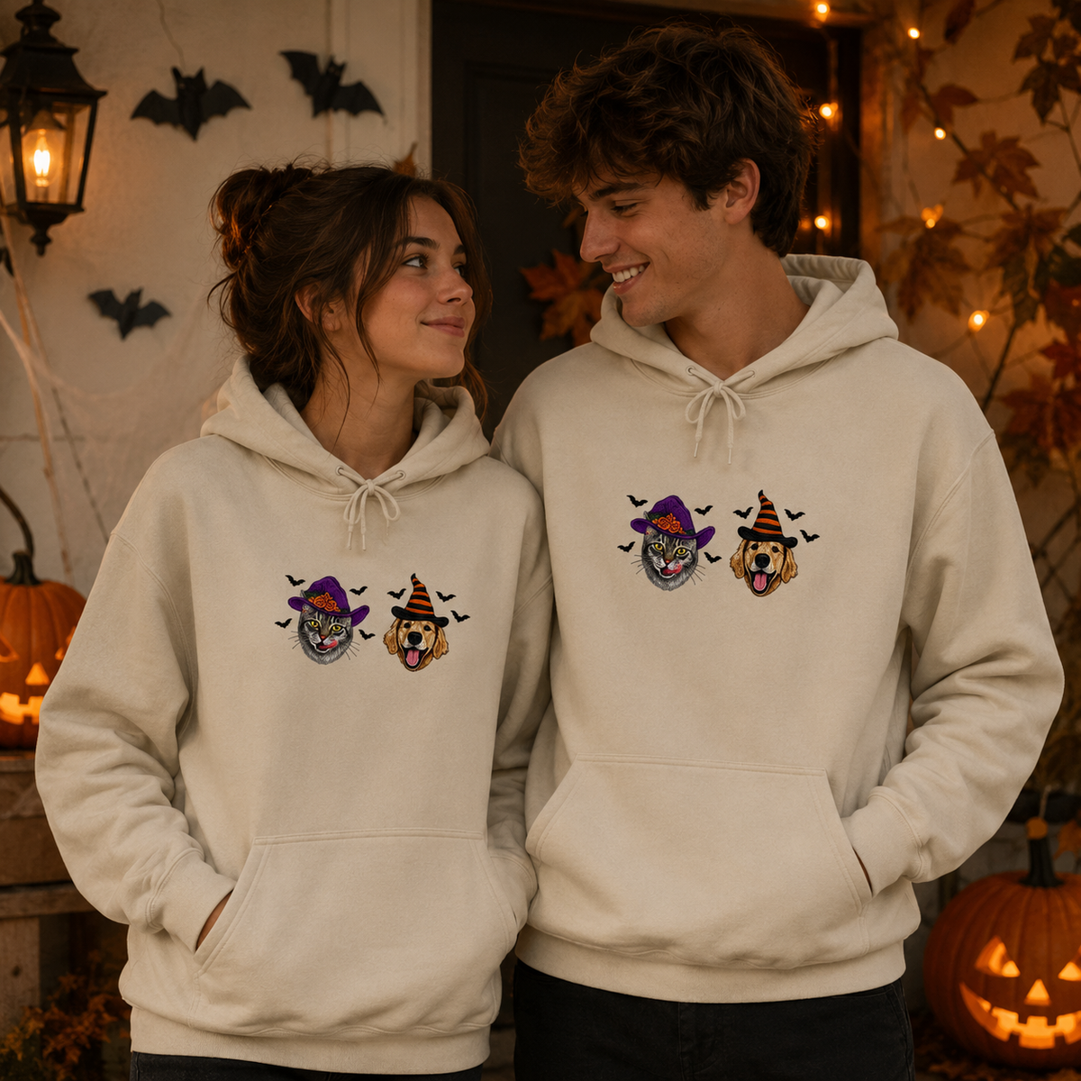 Custom Pet Portrait Hoodie, Personalized Dog & Cat Halloween Hoodie