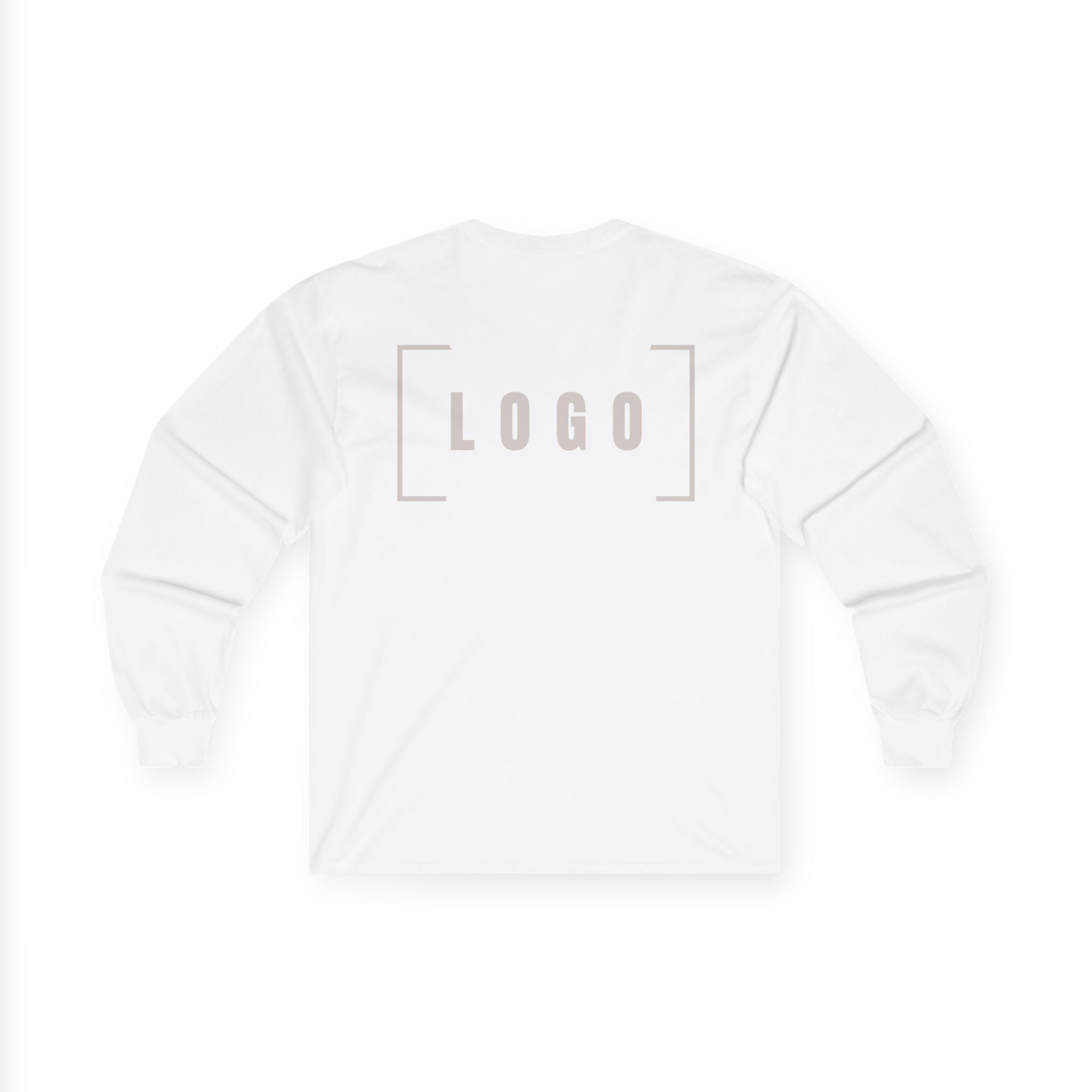 White long sleeve tee with a customizable logo on the chest