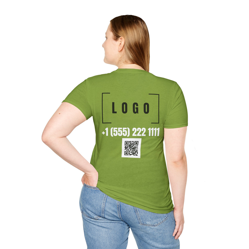 Kiwi t-shirt with a customizable logo on the back