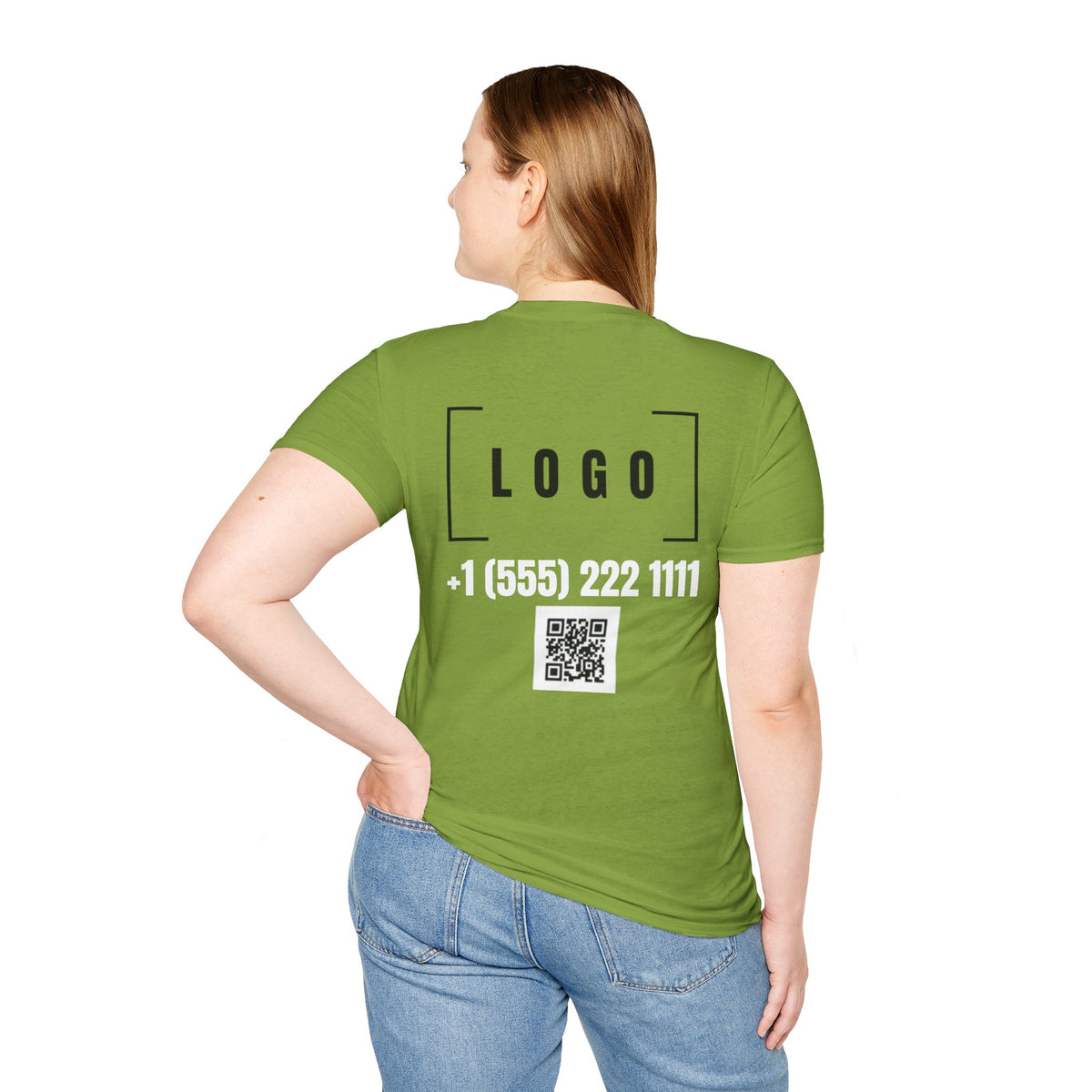 Kiwi t-shirt with a customizable logo on the back