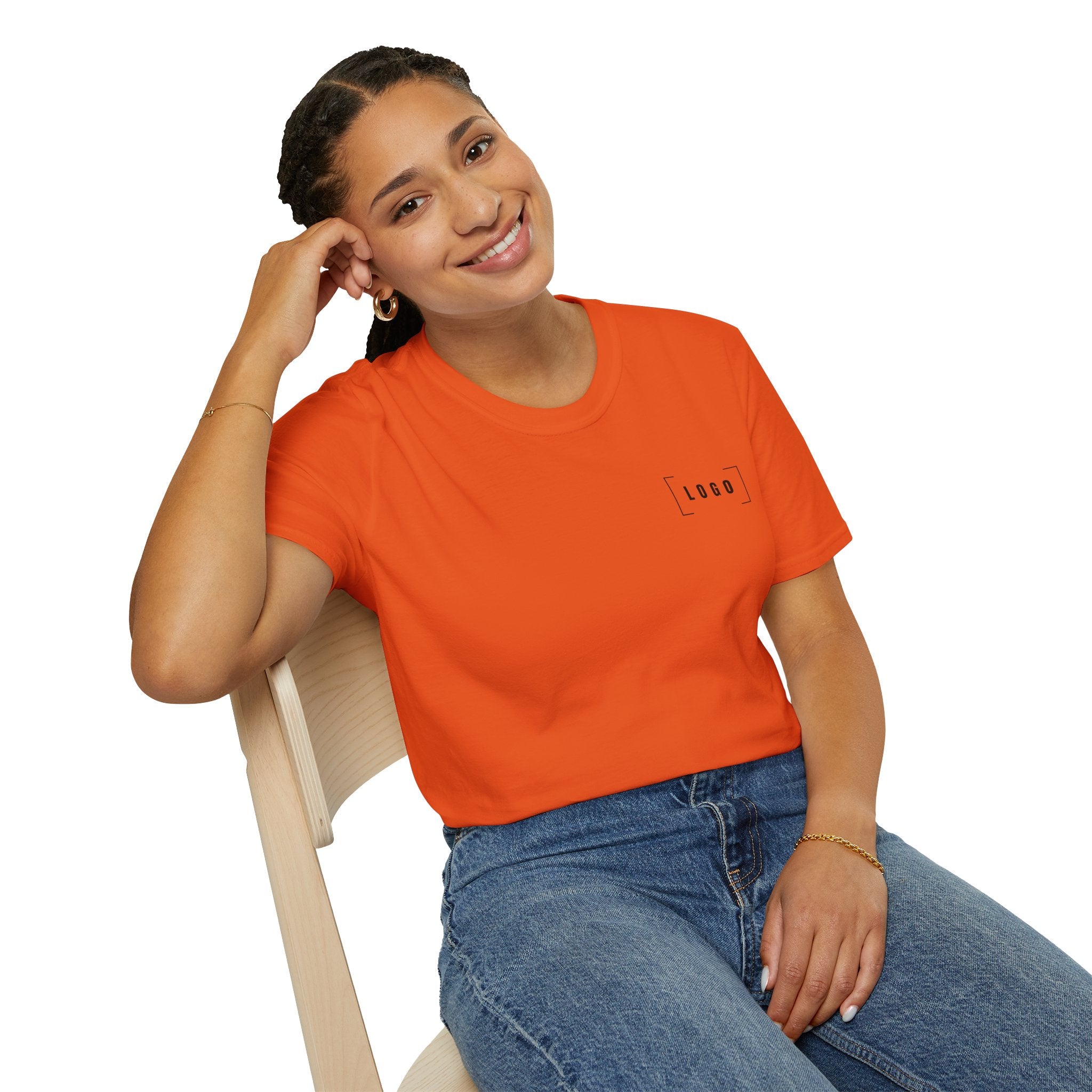 Red t-shirt with a customizable logo on the front chest and back