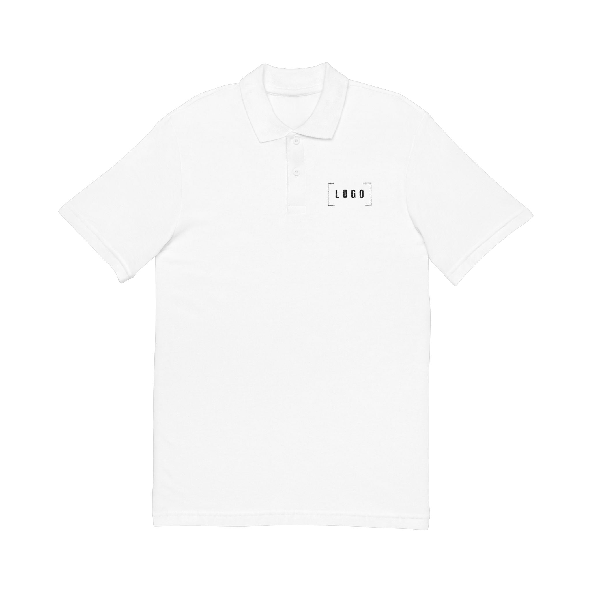 White piqué polo shirt with a customizable logo on the left chest