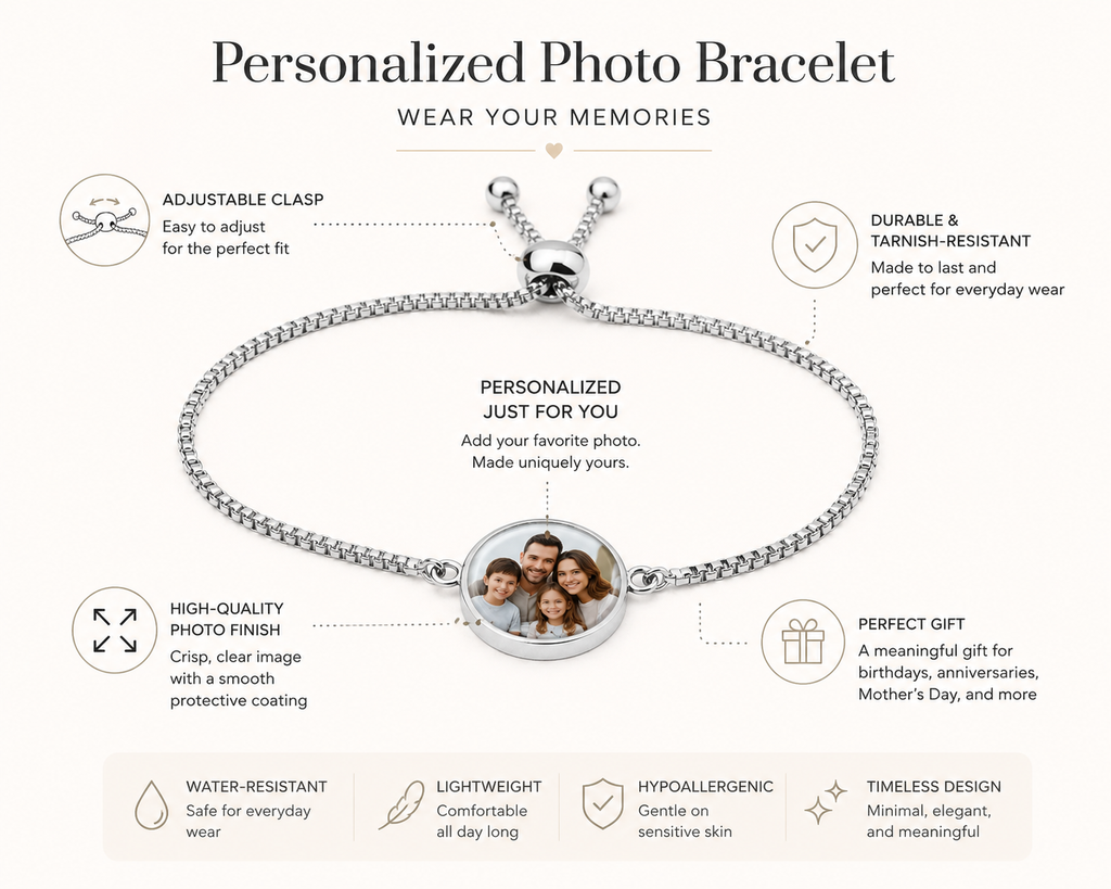 Custom Photo Charm Bracelet | Personalized Gift for Mom or Dad with Kids Photo
