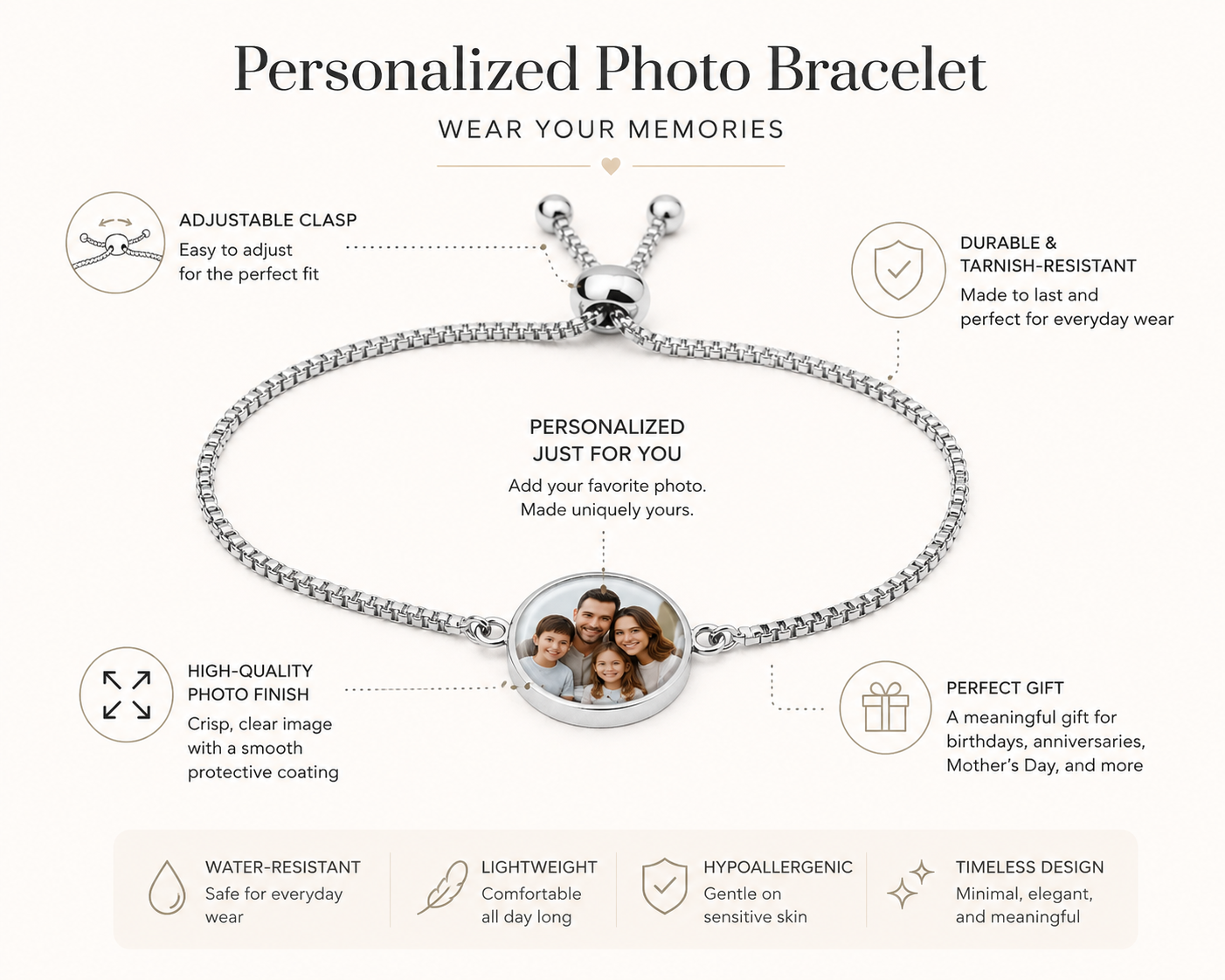 Custom Photo Charm Bracelet | Personalized Gift for Mom or Dad with Kids Photo