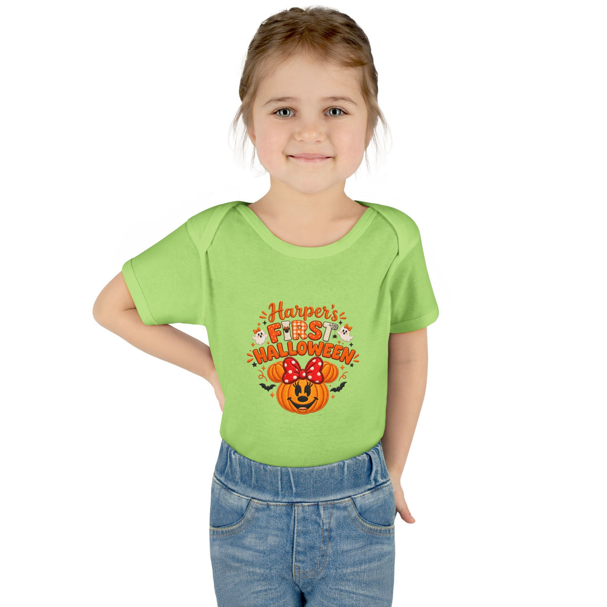 Personalized First Halloween Baby Bodysuit, Pumpkin & Bow Onesie