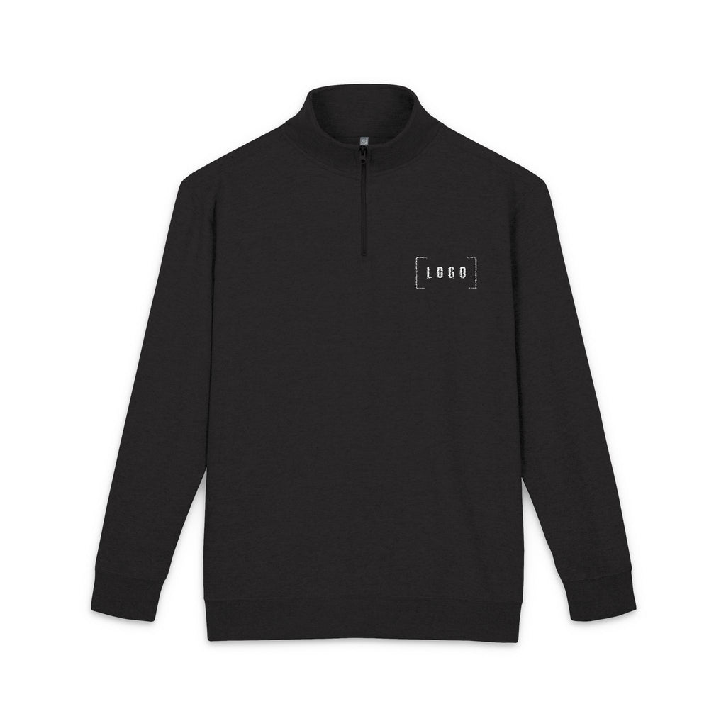Black embroidered fleece half-zip pullover with a customizable logo on the left chest