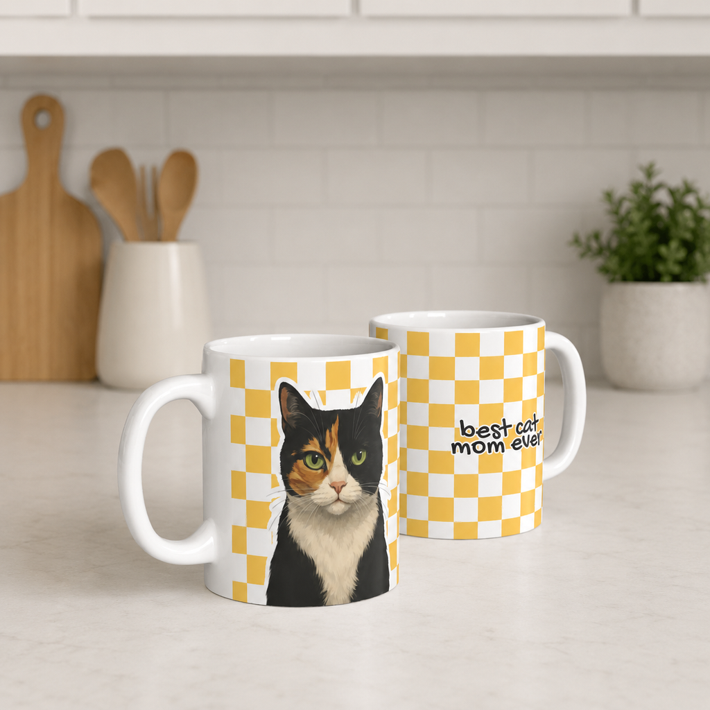 Custom Pet Mom Mug | Personalized Dog Cat  Photo Checkered Cup | Pet Lover Gift 11oz