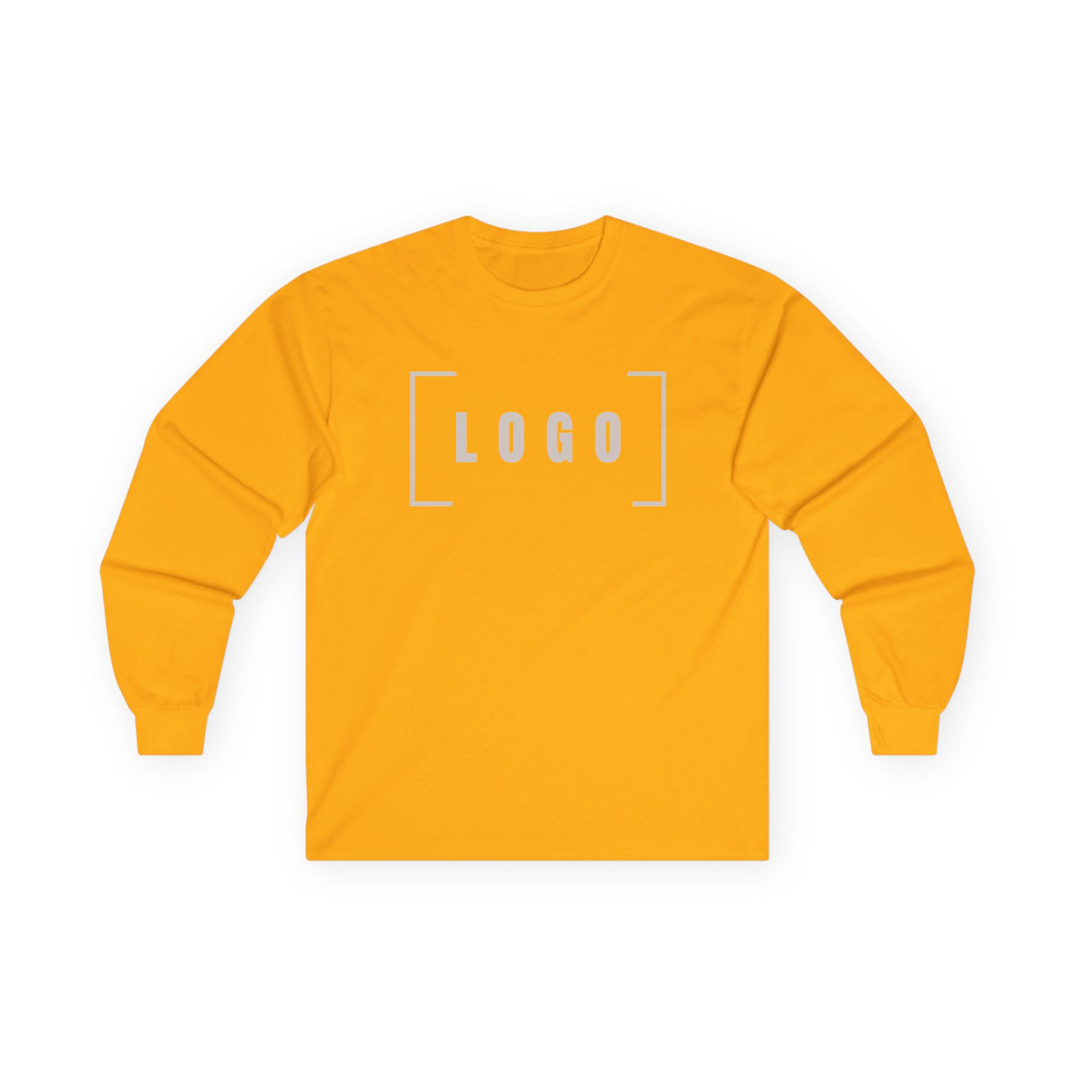 Gold long sleeve tee with a customizable logo on the chest