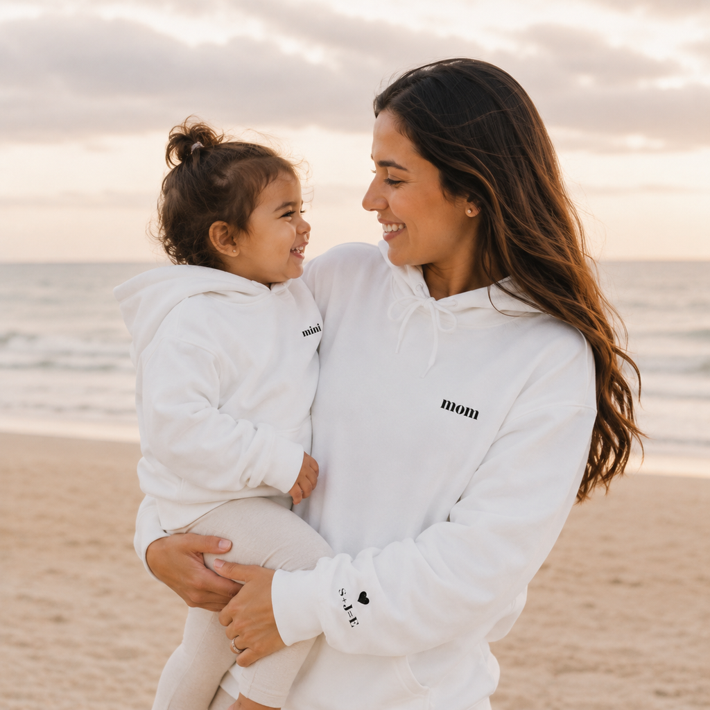 Custom Mom Hoodie | Personalized Embroidered  Chest & Sleeve | Matching Mom Mini Set |  Mom Gift S-3XL