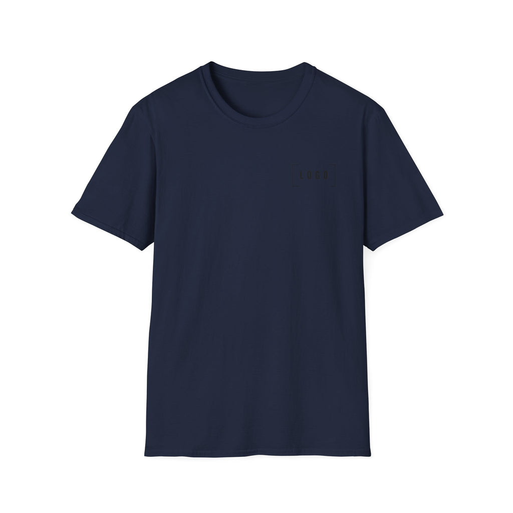 Navy t-shirt with a customizable logo on the front chest and back