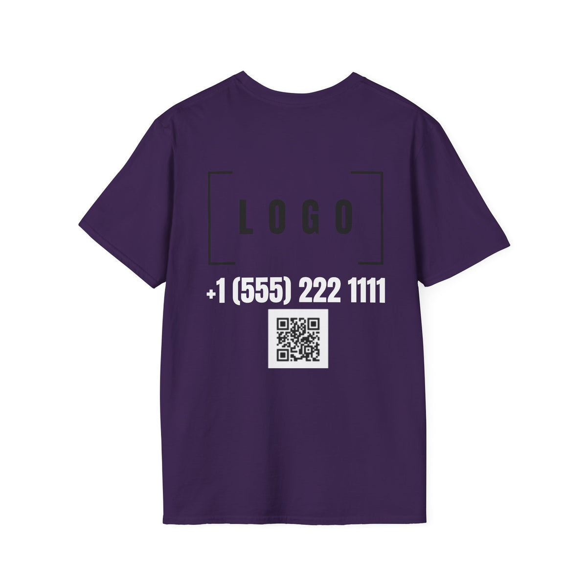 Dark Heather t-shirt with a customizable logo on the back