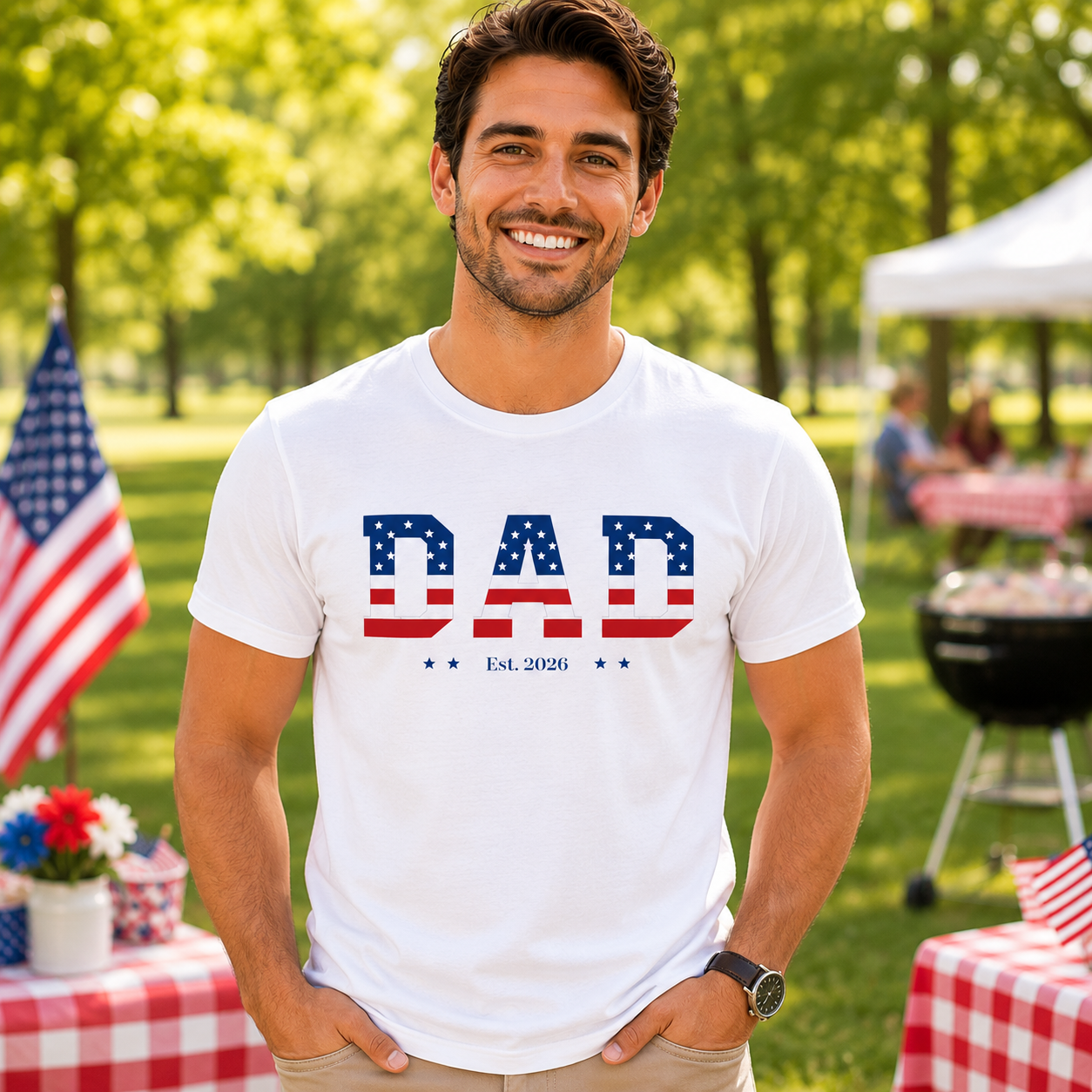 Custom Dad 4th of July Shirt | Personalized Est Year Tee | Patriotic Dad Gift | Americana Dad  Shirt S-2XL