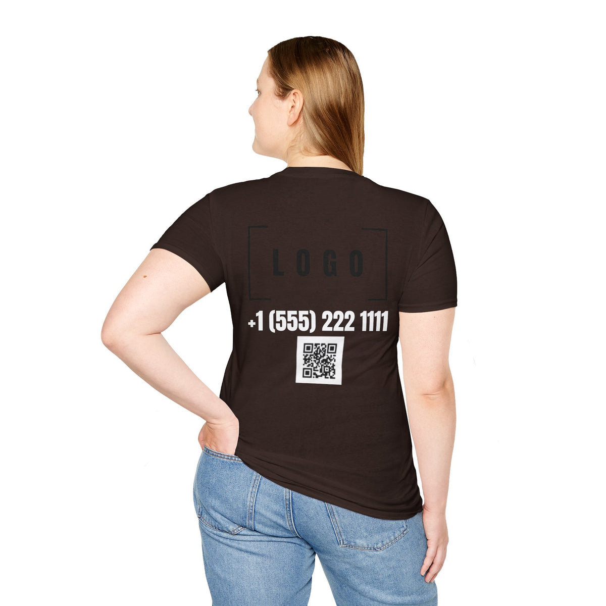 Dark Chocolate t-shirt with a customizable logo on the back