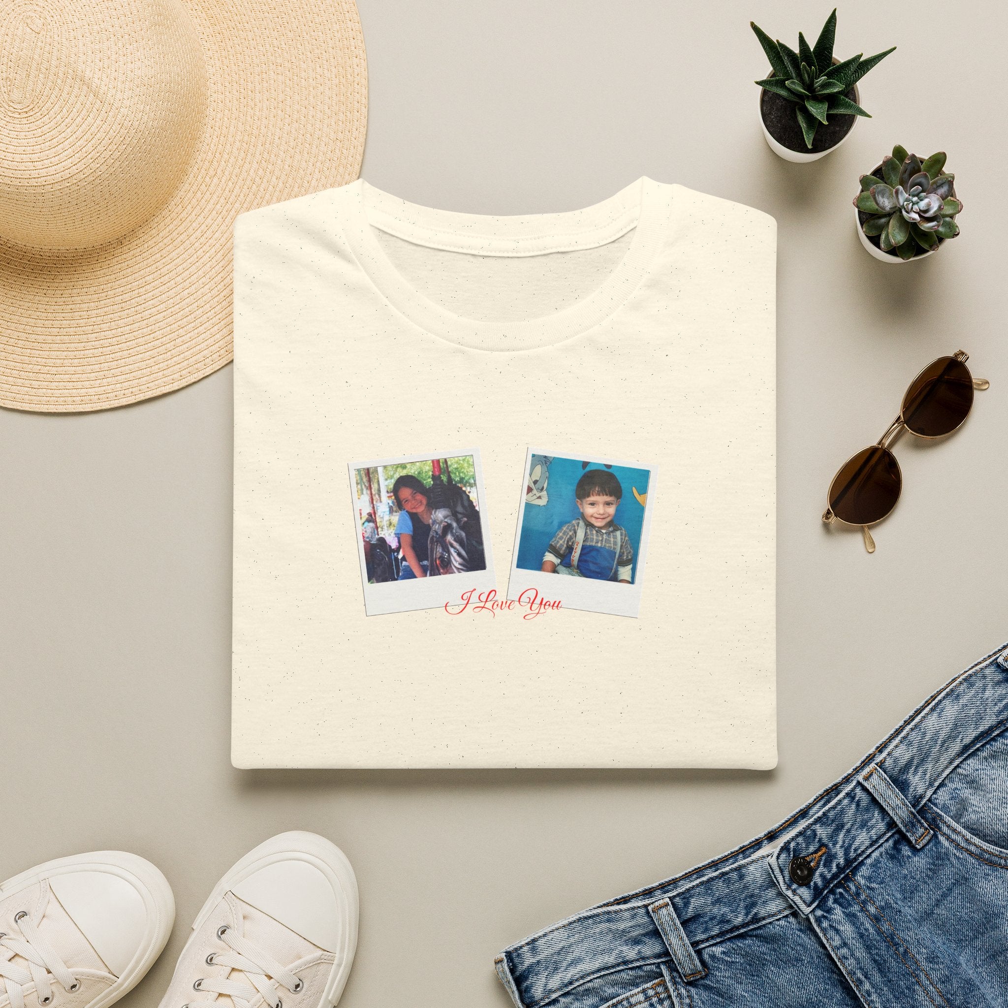 Custom Couple Photo Shirt | Personalized Polaroid Style Tee with Photos and Custom Text, Gift for Her and Him