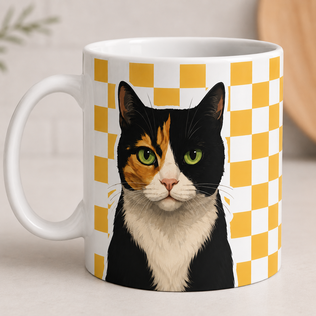 Custom Pet Mom Mug | Personalized Dog Cat  Photo Checkered Cup | Pet Lover Gift 11oz