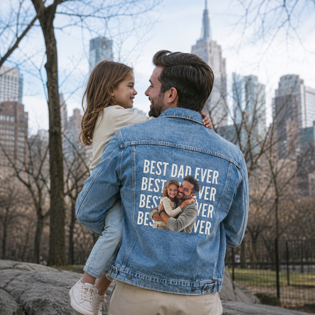 Custom Photo Denim Jacket for Dad | Best Dad Ever Personalized Kids Photo Jacket, Father's Day Gift