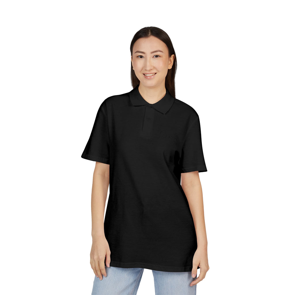 Black piqué polo shirt with a customizable logo on the left chest