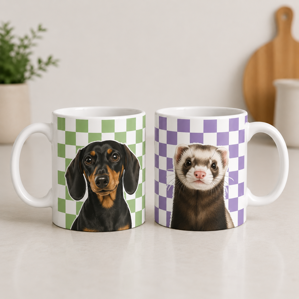 Custom Pet Mom Mug | Personalized Dog Cat  Photo Checkered Cup | Pet Lover Gift 11oz