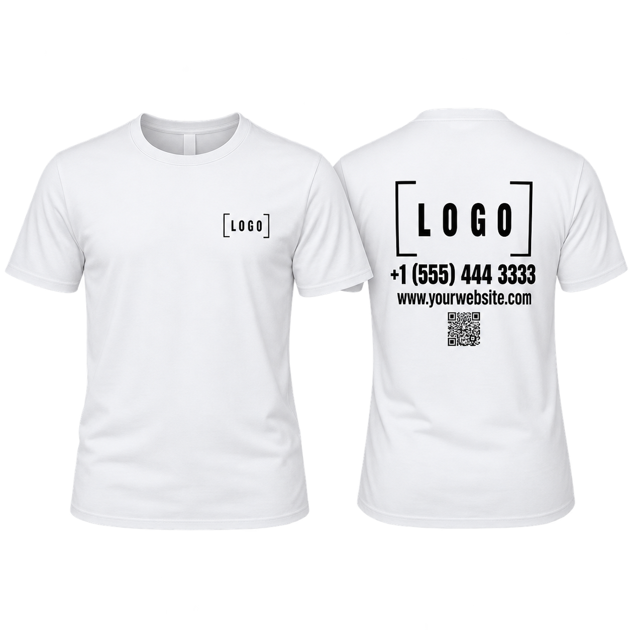White t-shirt with a customizable logo on the front chest and back