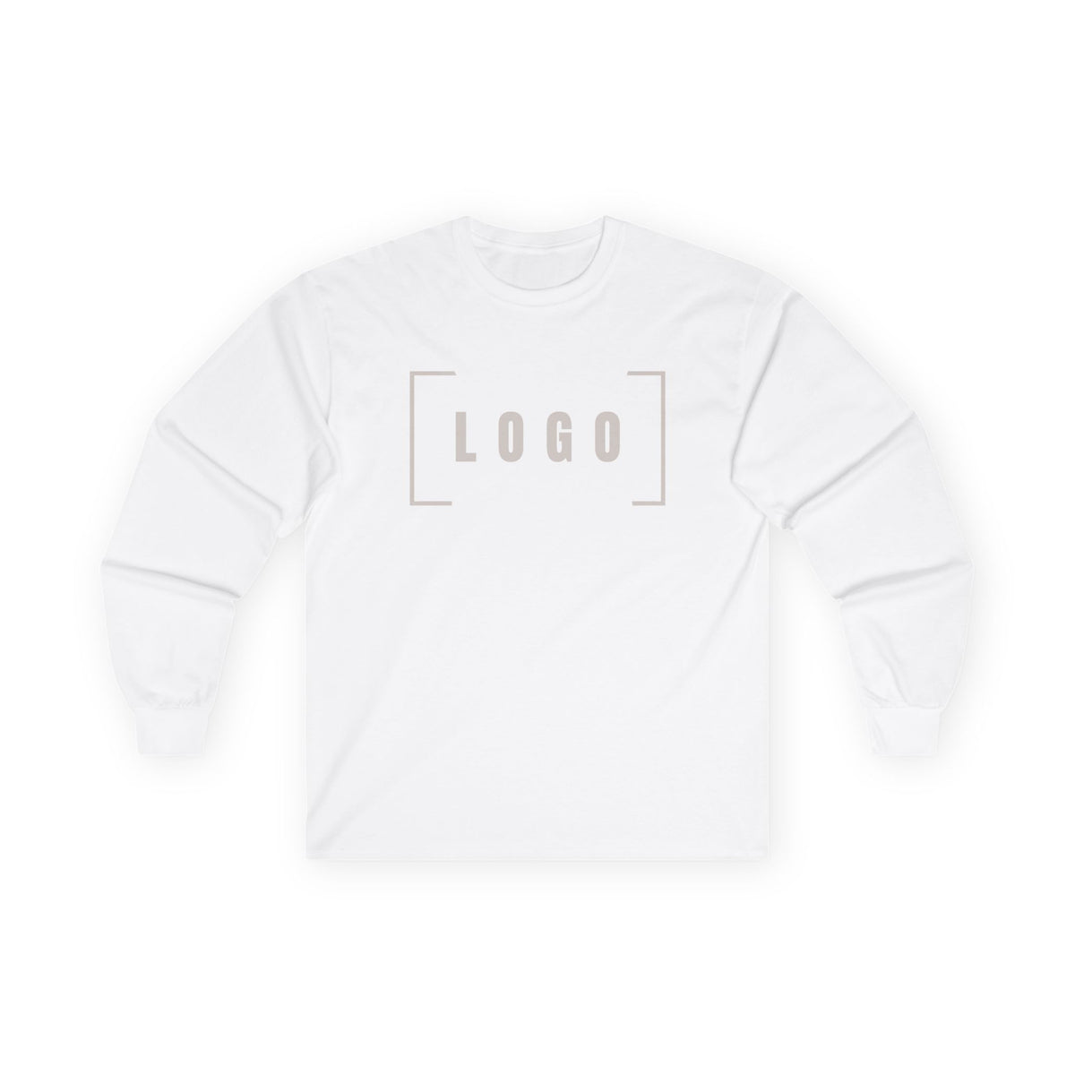 White long sleeve tee with a customizable logo on the chest