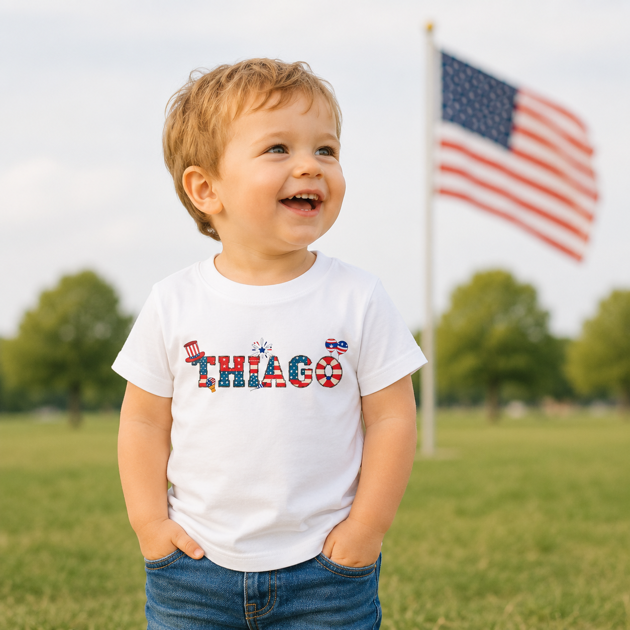 Custom 4th of July Toddler Shirt | Personalized  Name Kids Tee | Patriotic USA Toddler Gift | AURIA CUSTOM PRINTS