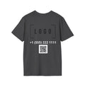 Dark Heather t-shirt with a customizable logo on the back