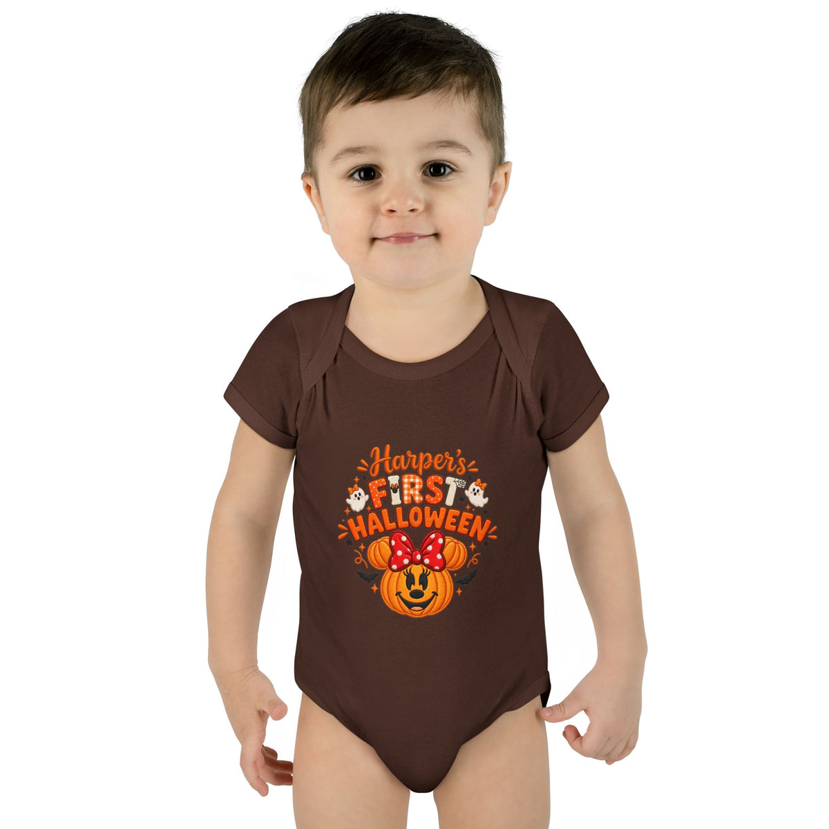 Personalized First Halloween Baby Bodysuit, Pumpkin & Bow Onesie